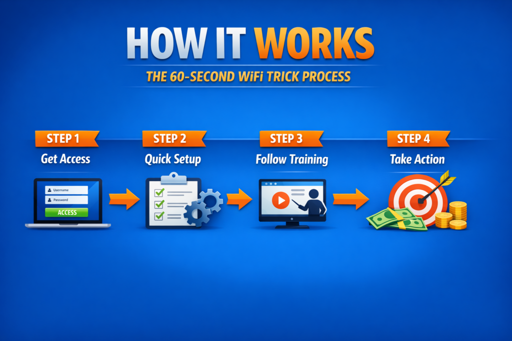 How it works 4 step process showing sign up choose plan get started and enjoy results for online system