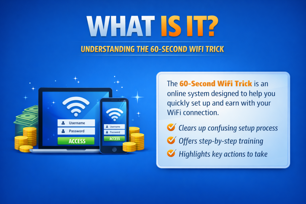 What is 60 second WiFi trick explained with router signal security and money saving concept illustration
